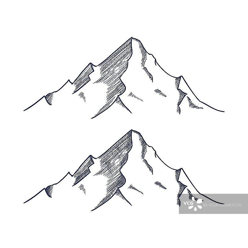 山集。手绘岩石山峰。向量图片素材