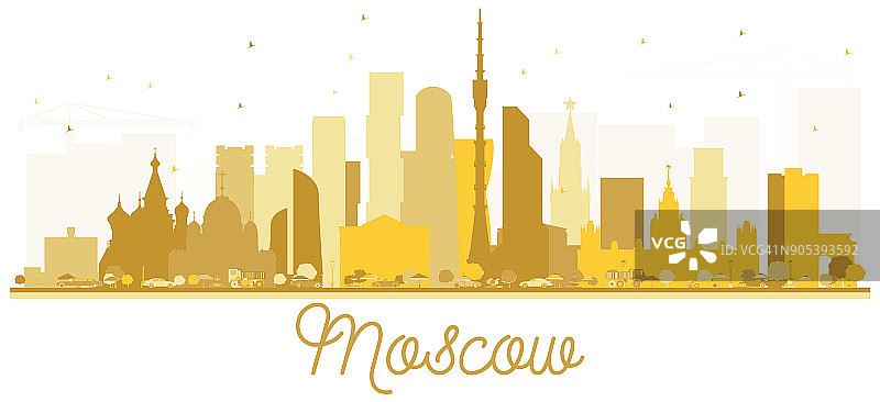 莫斯科俄罗斯城市天际线金色剪影。图片素材