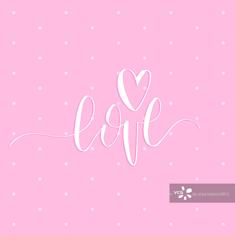 矢量手写短语爱。2月14日粉红色背景书法。情人节的排版图片素材