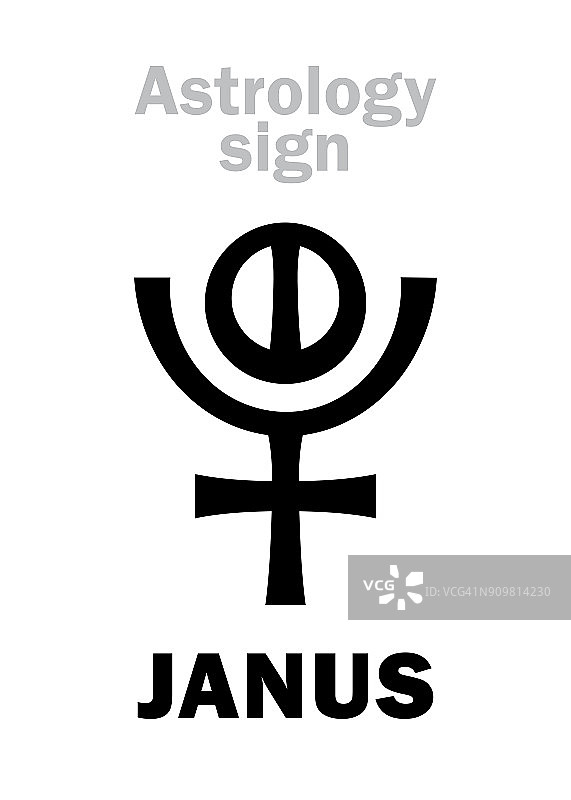占星字母表:JANUS，第12个假想的巨行星(仅次于冥王星)。象形文字符号(变异符号)。图片素材