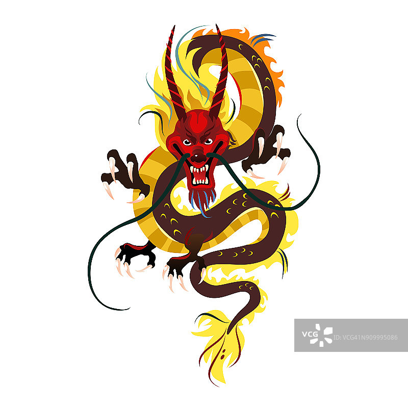 传统的中国龙，亚洲或中国文化的古老象征，装饰庆祝新年，神话动物矢量插图，纹身设计的想法图片素材
