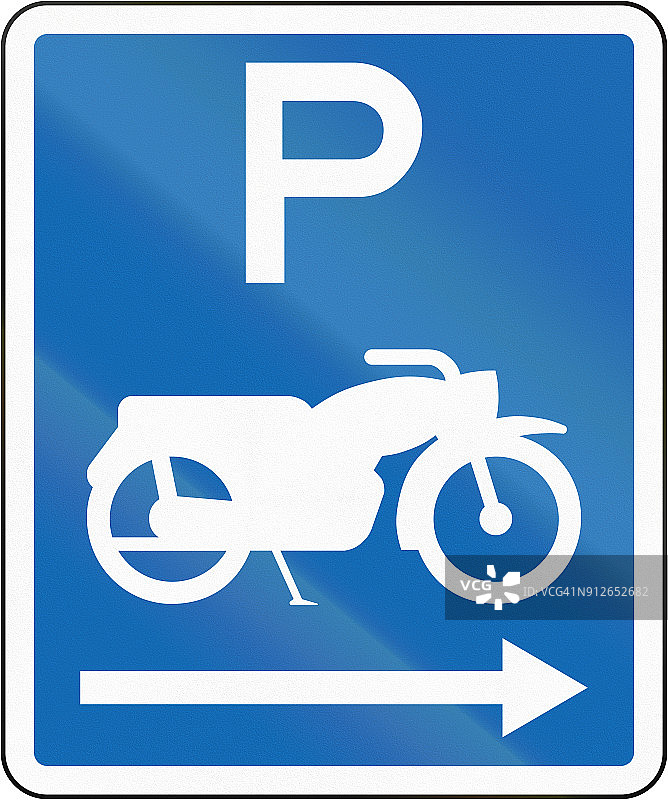 新西兰道路标志-摩托车停放在这个标志的右边图片素材