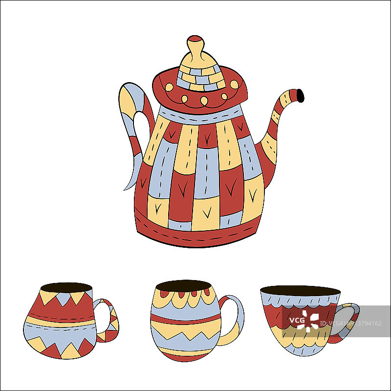 矢量茶壶在斯堪的纳维亚风格。孤立的对象图片素材