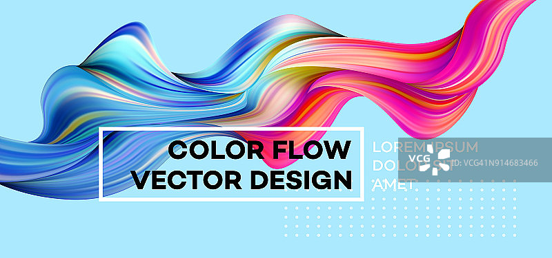 现代彩色流动海报。波浪液体形状在蓝色背景。你的设计项目的美术设计。矢量图图片素材