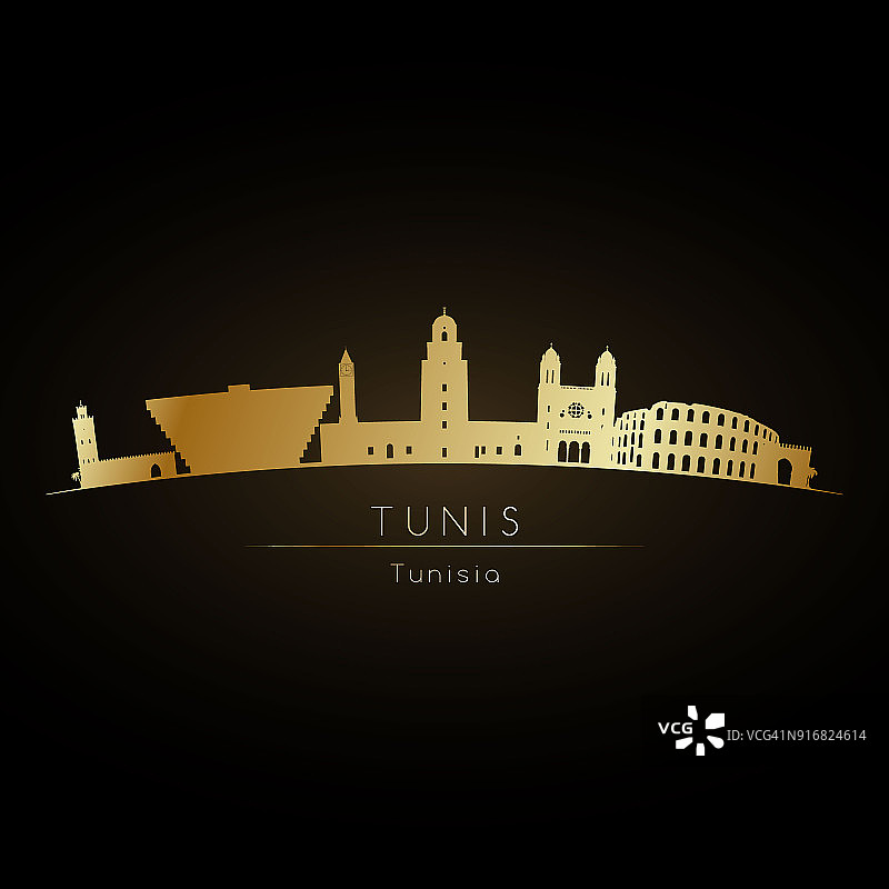 金色的突尼斯城市轮廓线。图片素材