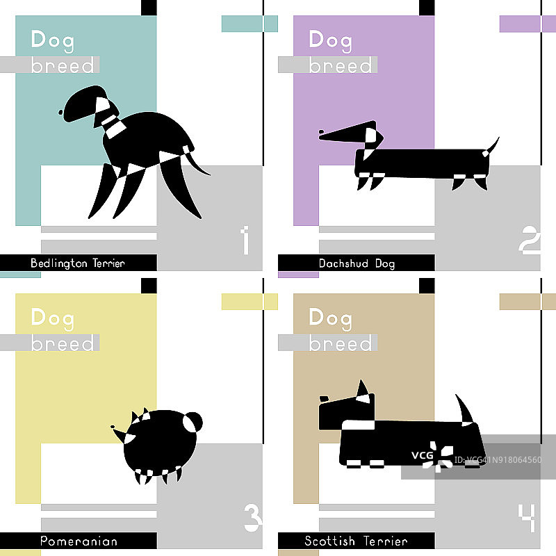 一套卡片与程式化的狗品种图片素材