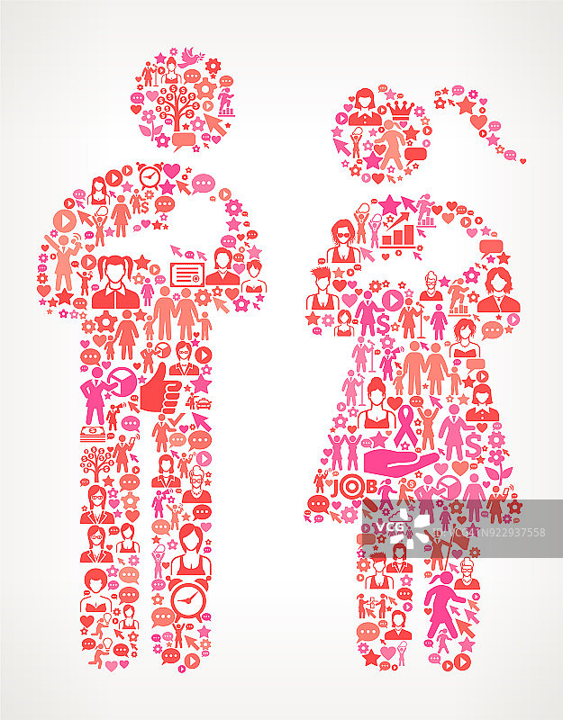 家庭和婴儿、妇女权利和女孩权力的图标模式图片素材