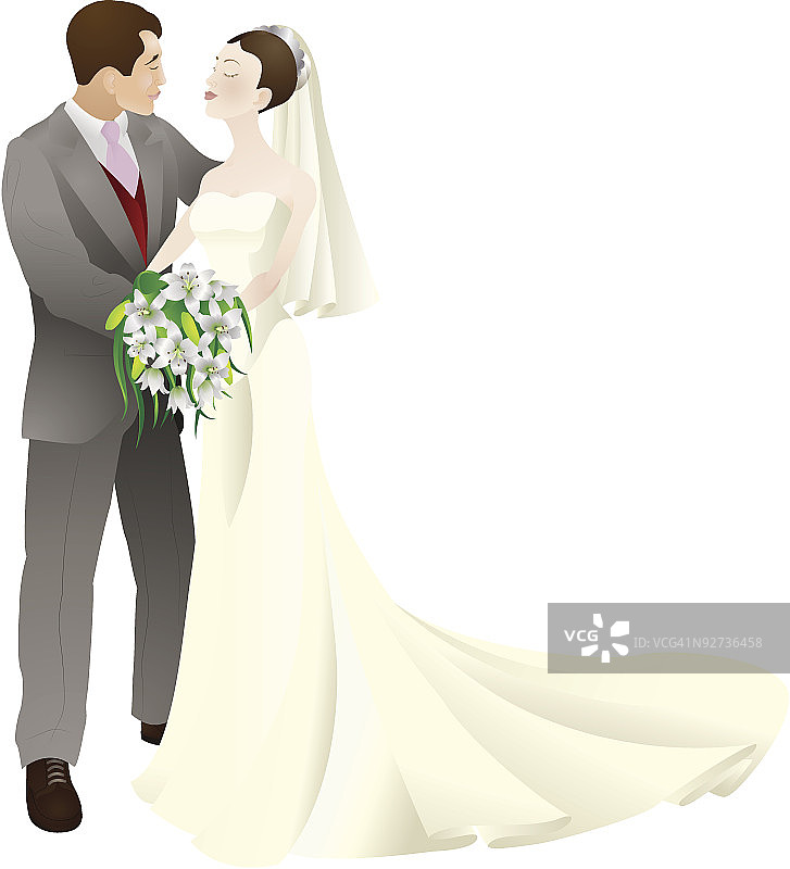 新娘和新郎在爱婚礼矢量插图图片素材