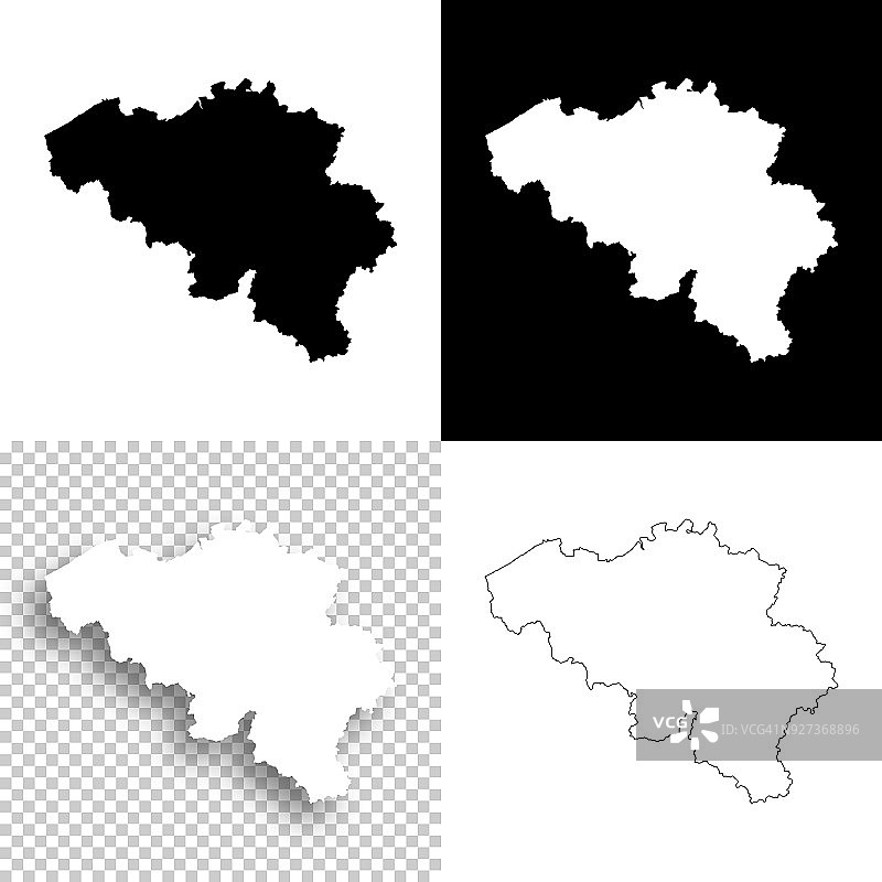比利时地图设计-空白，白色和黑色背景图片素材