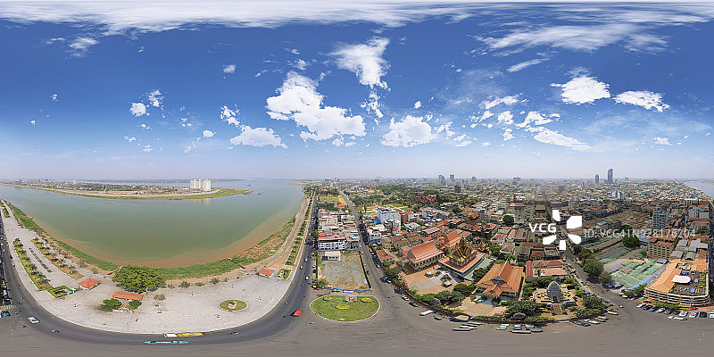 柬埔寨金边乌纳隆寺360°空中俯瞰图片素材