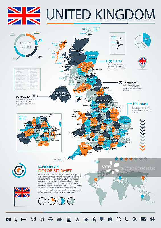12 -英国-蓝橙色信息图图片素材