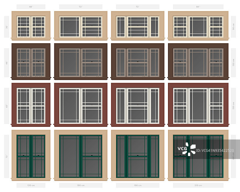 矢量单悬草原风格组合窗设置不同的大小和颜色图片素材