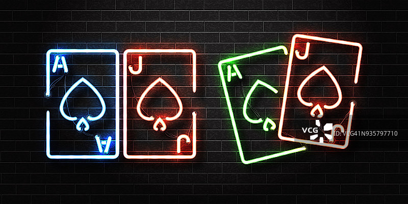 矢量现实隔离霓虹灯标识为Blackjack标志的装饰和覆盖在墙壁背景。赌场和赌博的概念。图片素材