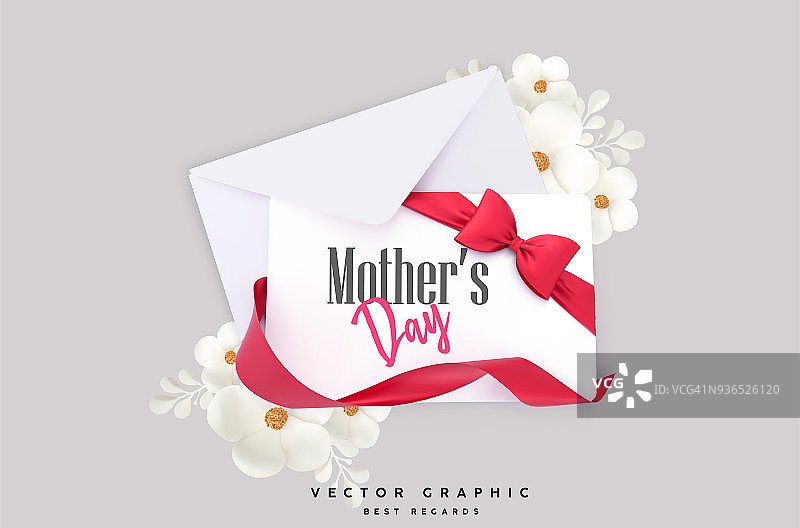 母亲节矢量概念，礼品卡和信封图片素材