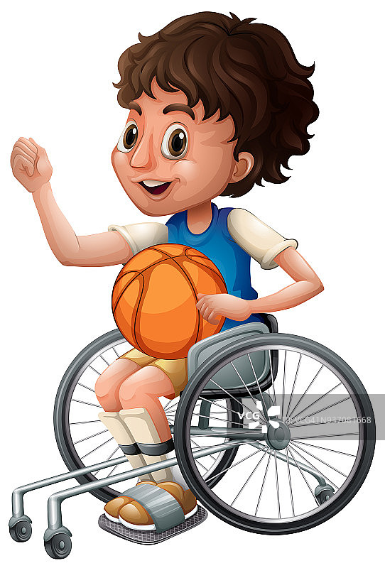 坐在轮椅上的男孩在打篮球图片素材