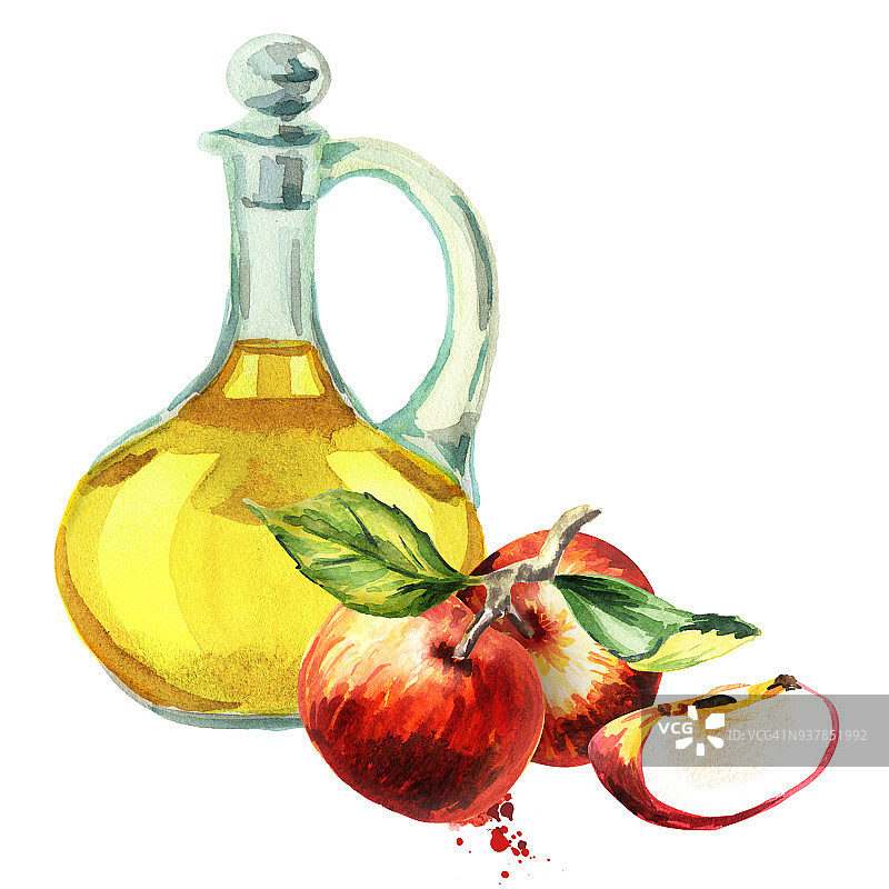 苹果醋。水彩手绘插图图片素材