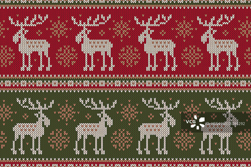 有麋鹿和雪花的冬季毛衣。无缝针织图案。羊毛针织毛衣设计图片素材