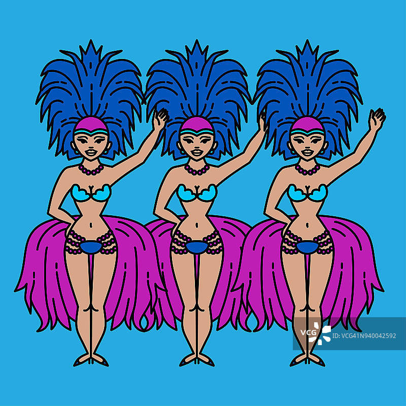 卡巴莱歌手巴西歌舞女郎。丰富多彩的狂欢节游行图片素材