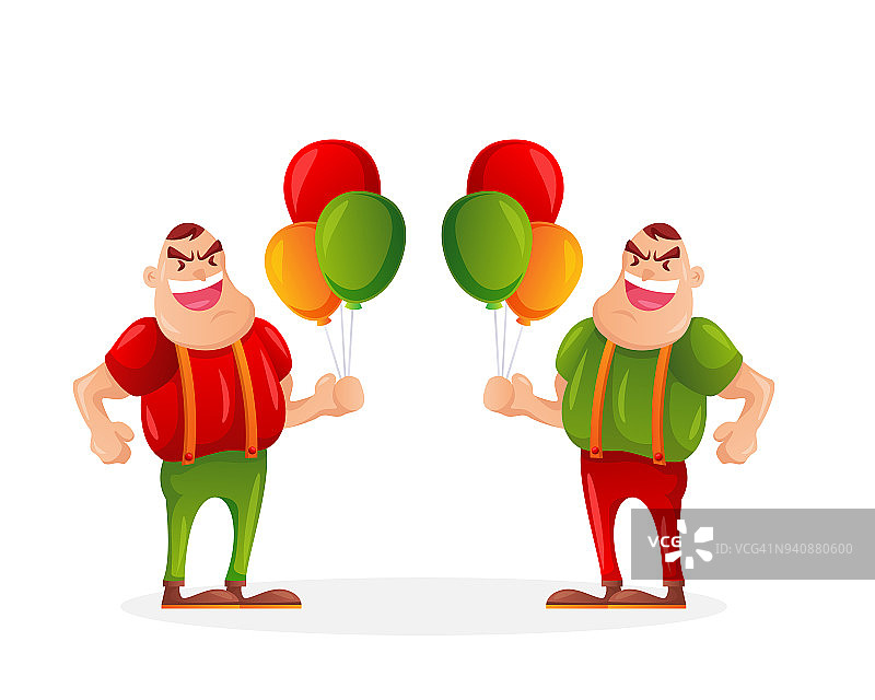 可爱的双胞胎一模一样的小丑马戏团卡通人物插图图片素材
