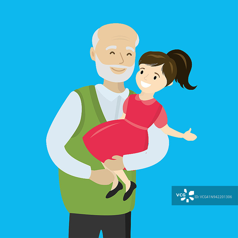 快乐的爷爷怀里抱着一个孙女图片素材