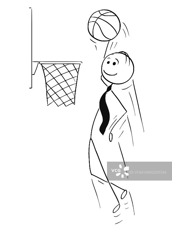 卡通商人打篮球和得分图片素材