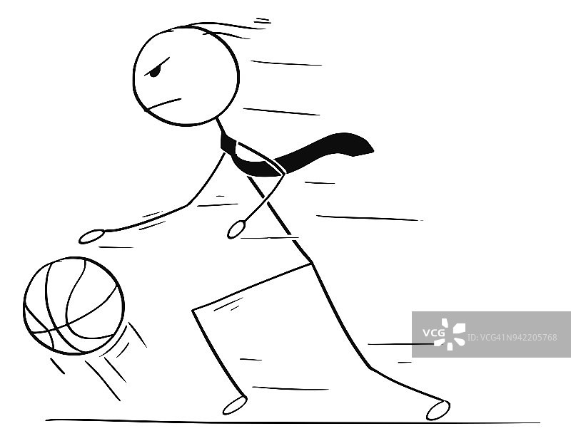 卡通商人打篮球和运球图片素材