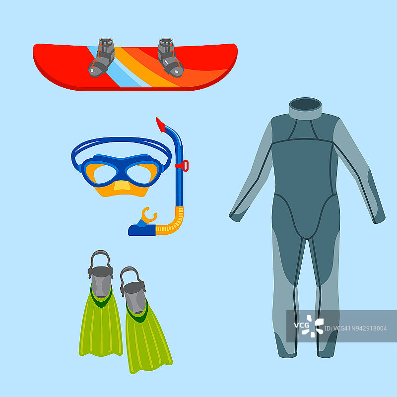 有趣的水极限运动风筝冲浪帆船休闲海上活动夏季娱乐极端矢量插图图片素材