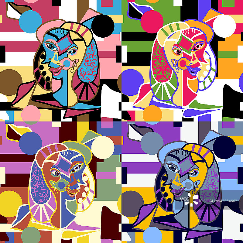 抽象面无缝矢量图案-原始艺术作品在重复的无缝墙纸-四种颜色选择图片素材