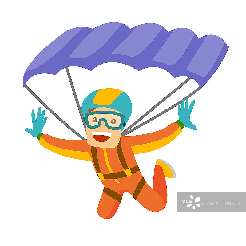 白人男子用降落伞飞行图片素材