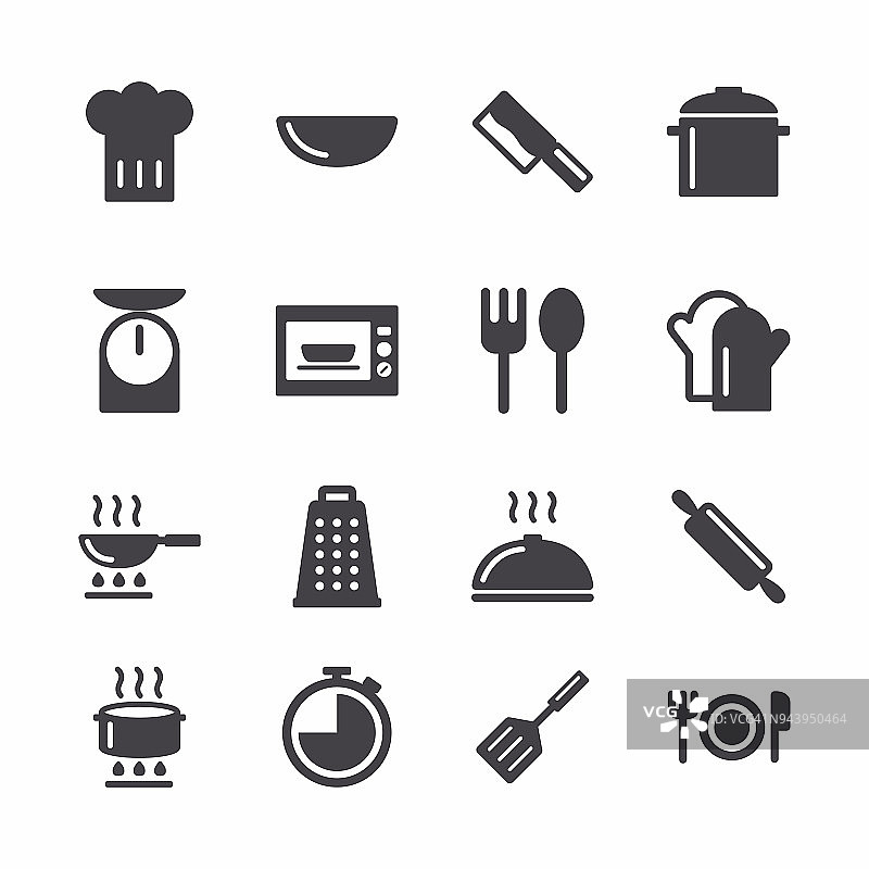 简单的烹饪和厨房图标。图片素材