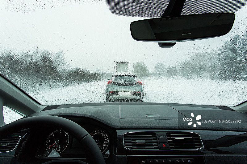 冬季交通繁忙，从车上看。图片素材