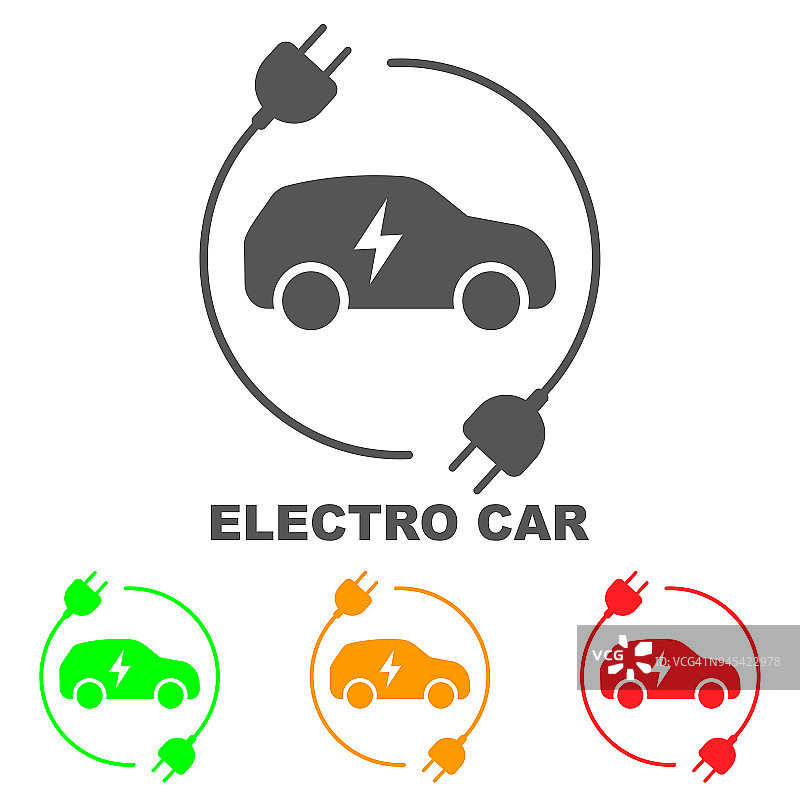 电动汽车的图标，矢量。电动汽车的侧视图。电动汽车电池电量的指示图片素材