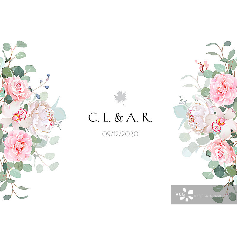 可爱的婚礼花卉矢量设计框架。图片素材