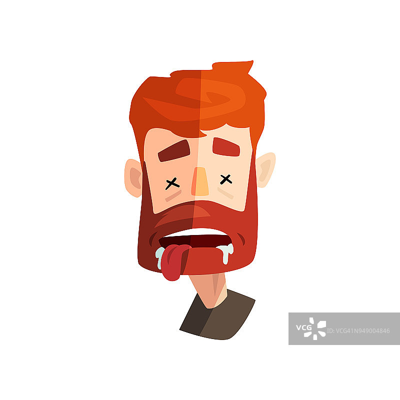 死红发大胡子男子，男性情绪化的脸，头像与面部表情向量插图在一个白色的背景图片素材