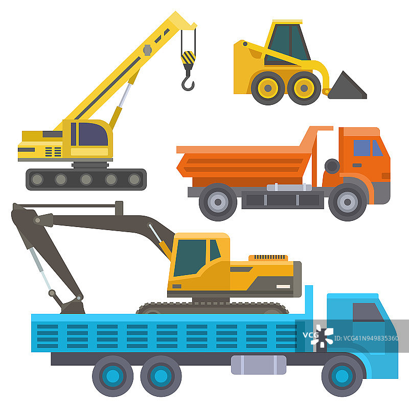 施工运输车矢量运输车辆施工及道路运输机械设备大型平台工业卡车插图图片素材
