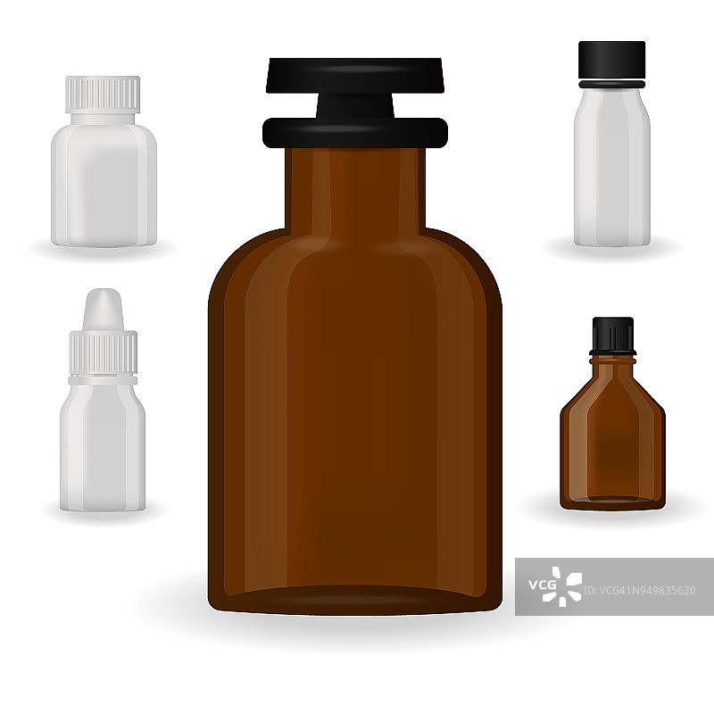 瓶包装模板，模型，空白药泡丸和胶囊管容器的药物清洁塑料包装药物载体插图图片素材