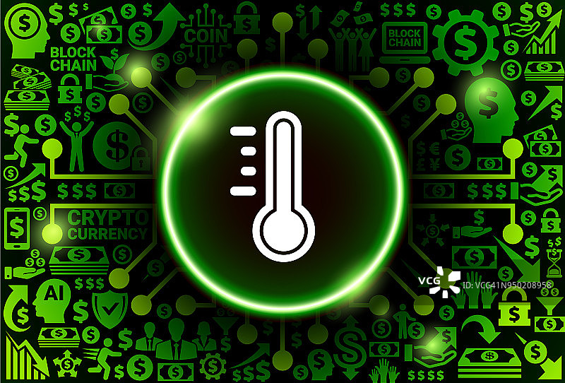 货币和加密货币背景上的温度计图标图片素材