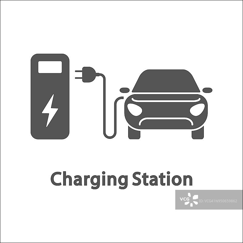 电动汽车和充电站。电动汽车充电站，电动充电站，简单的图标，矢量图图片素材
