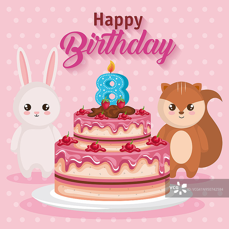 花栗鼠和兔子的生日贺卡图片素材