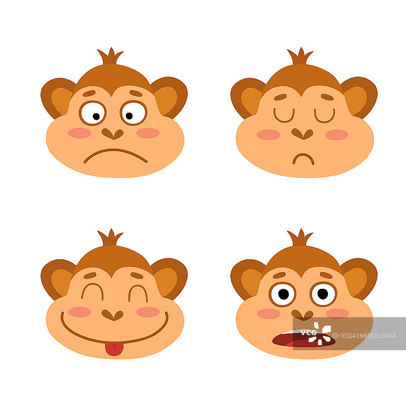 向量集与猴子的情绪面孔。可爱的小猴子。图片素材
