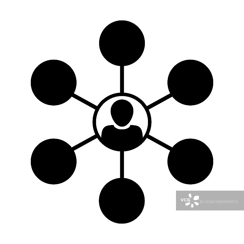 社交网络图标向量人男性符号多重共享连接的商业和团队在黑色平面颜色象形文字插图图片素材