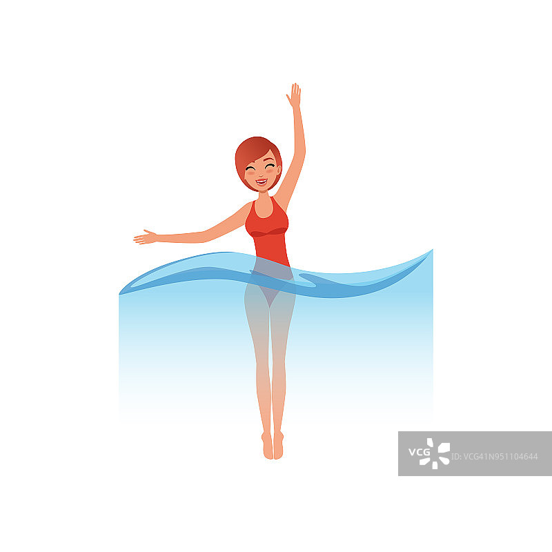 女人在红色泳装游泳，水上运动活动矢量插图上的白色背景图片素材