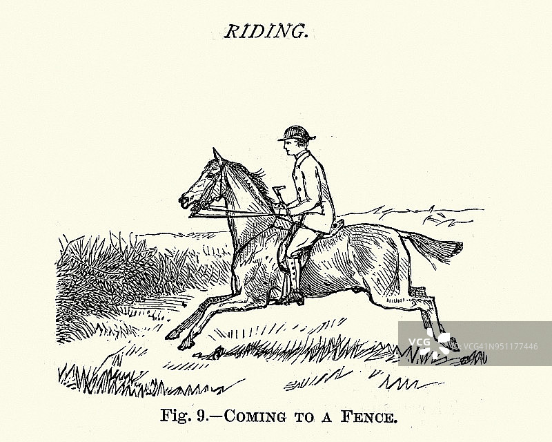 维多利亚时代的运动，骑马，来到栅栏前，19世纪图片素材