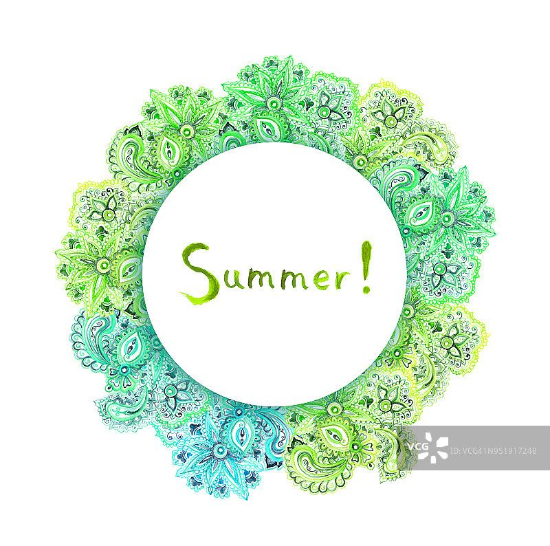 花卉装饰-装饰华丽的花环。水彩夏季卡图片素材