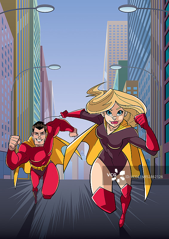 超级英雄情侣跑步的女主角图片素材