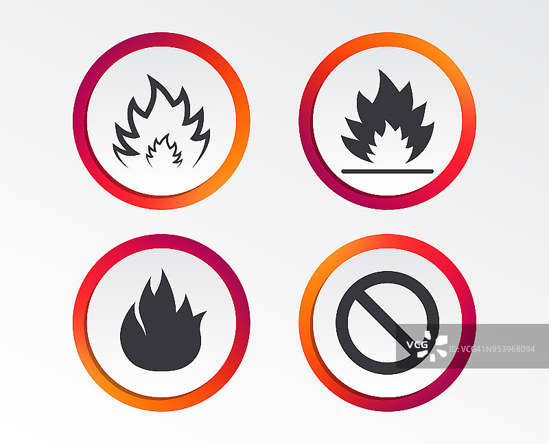 火灾火焰图标。禁止停车标志。图片素材