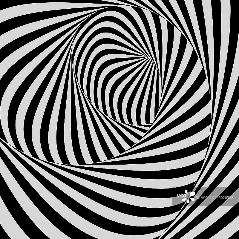 隧道。抽象三维几何背景。黑白图案。带有光学错觉的图案。矢量插图。图片素材