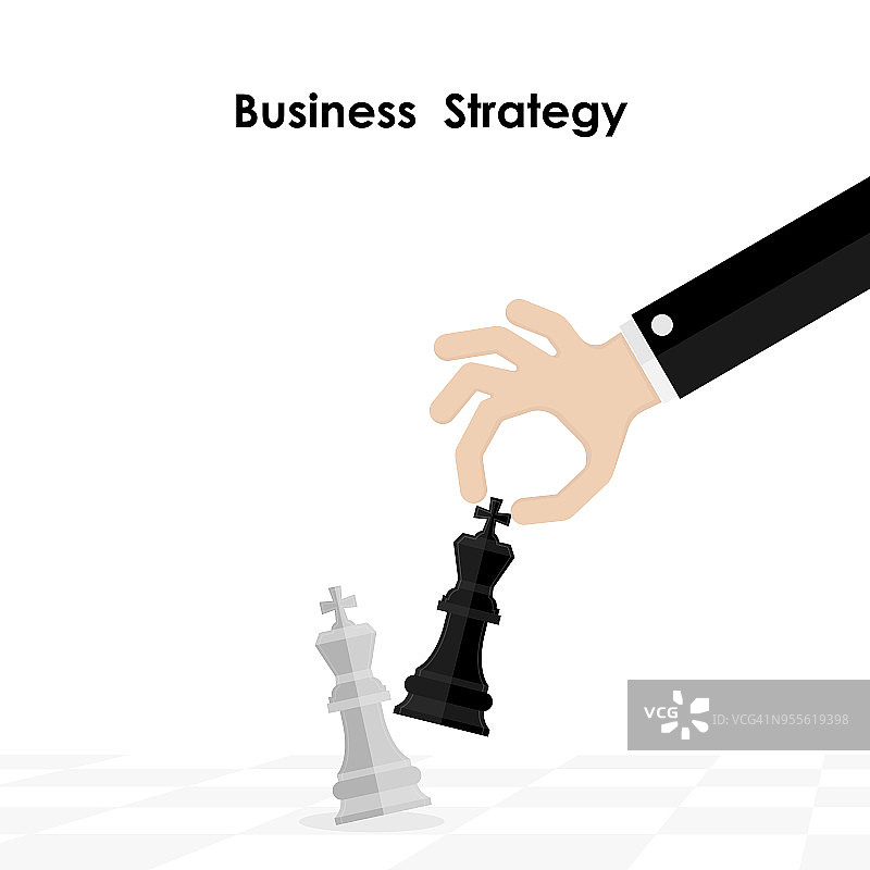 手和棋王符号具有商业和营销策略。商人手握棋王棋子。成功的领导和团队理念。象棋概念拯救王和拯救战略。业务策略的概念。矢量插图。图片素材
