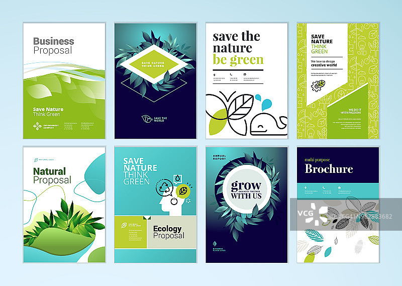 一套小册子和年度报告包括设计模板的主题为自然，环境和有机产品图片素材
