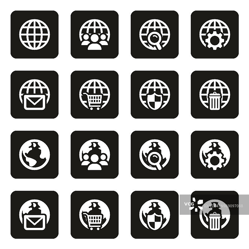 全球应用程序图标白对黑图片素材